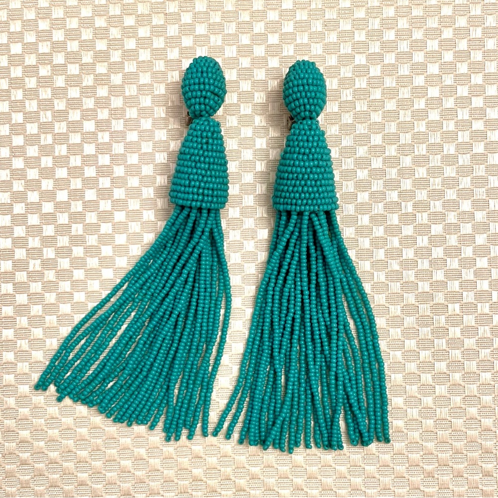 Oscar de la Renta Aquamarine Classic Long Tassel Clip-On Earrings - Picture 6 of 7